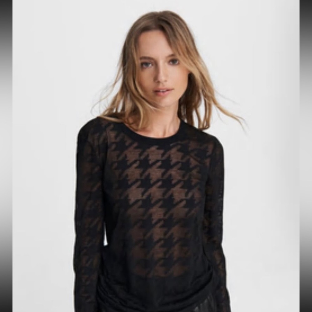 MWT Rag and Bone Black Houndstooth Mesh Top